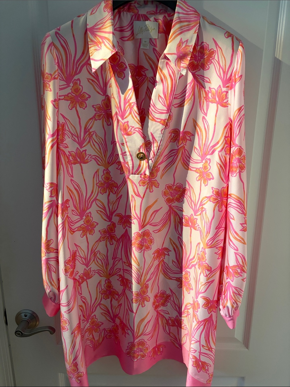 Lilly Pulitzer Pink & Orange Floral Long Sleeve Tunic Dress - Picture 3 of 5